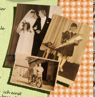 Ilona mit Papa 1963, Ilona Einschulung 1965, Ilona und Klaus Hochzeit 1980